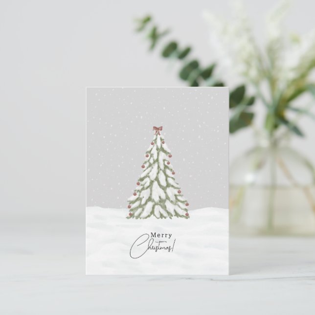 Merry Christmas Snow Christmas Tree Holiday Card (Standing Front)