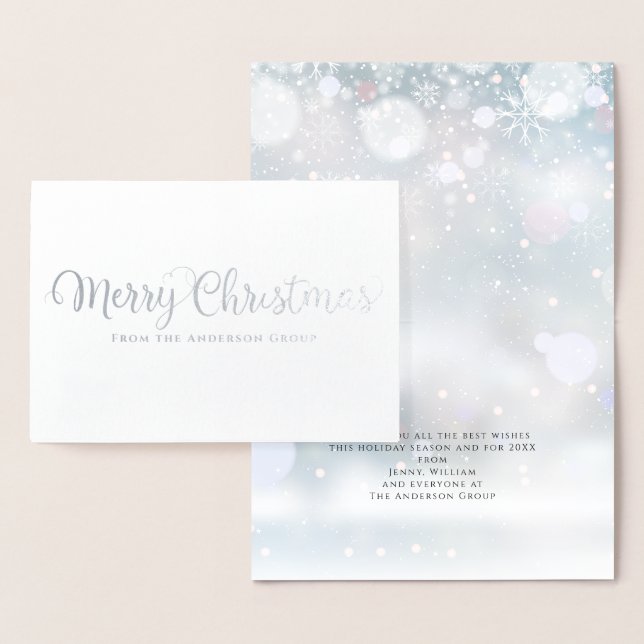 Merry Christmas Snow Corporate Holiday Silver Foil Card (Display)