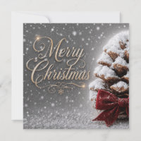 Merry Christmas Snow Covered Pine Cone