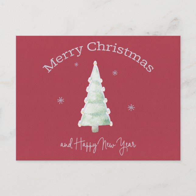 Merry Christmas Snow Covered Tree Postcard (Front)