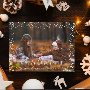 Merry Christmas Snow Falling One Custom Photo Invi Holiday Postcard