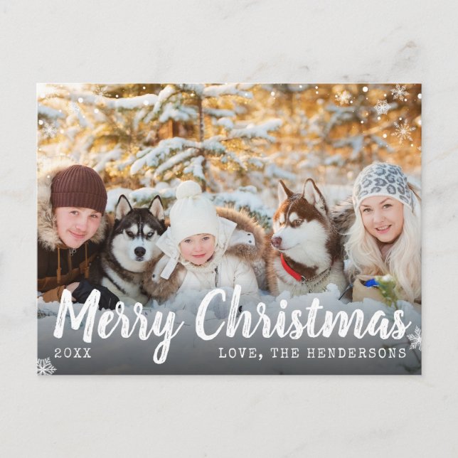 Merry Christmas Snow Family Photo Holiday Postcard (Front)