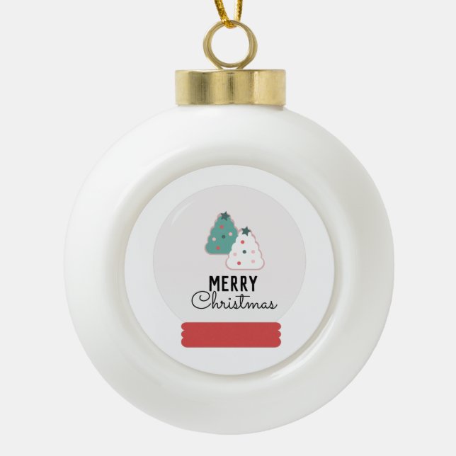 Merry Christmas Snow Globe Cookie   Ceramic Ball Christmas Ornament (Front)