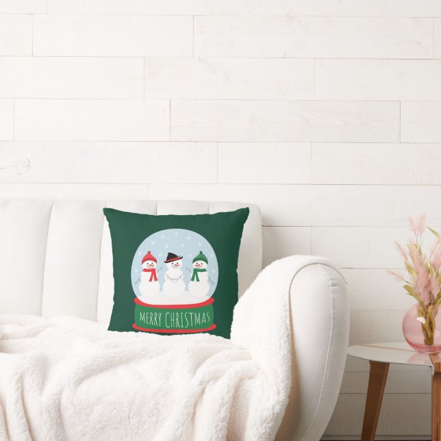 Merry Christmas Snow Globe Snowmen Cushion (Couch)