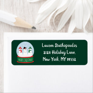 Merry Christmas Snow Globe Snowmen Return Address Label