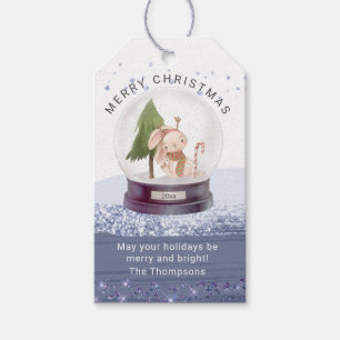 Merry Christmas Snow Globe Watercolor Cute Bunny Gift Tags
