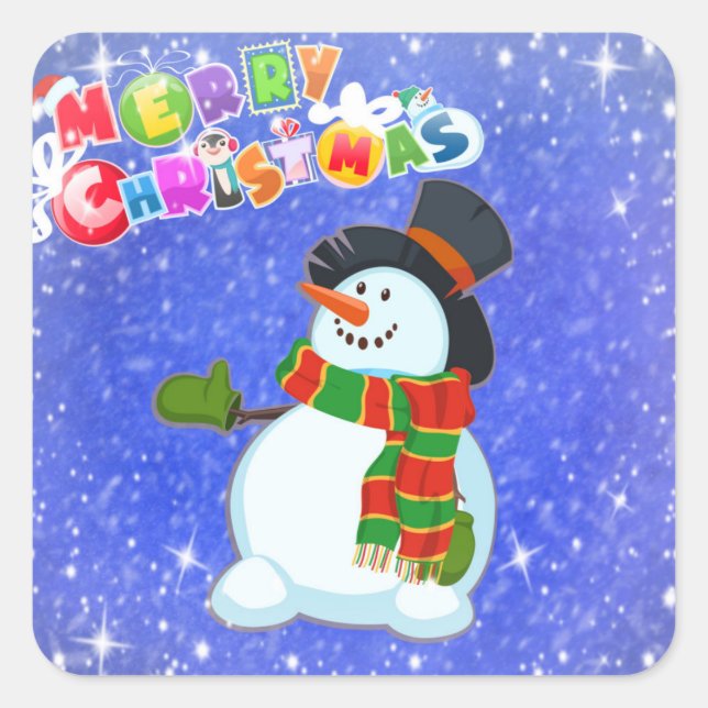 Merry christmas snow man square sticker (Front)