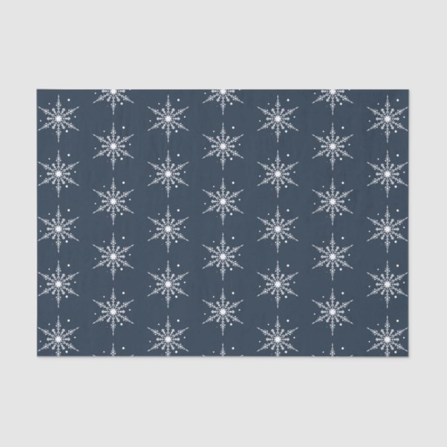 Merry Christmas Snow Modern Holiday Dark Blue Tissue Paper (Front)