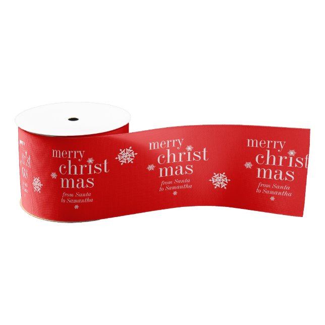Merry Christmas Snow name pattern red Grosgrain Ribbon (Spool)