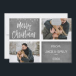 Merry Christmas Snow or Snowflake Photo Card<br><div class="desc">Merry Christmas Charcoal Grey Hand Lettered Script Two Photo Card. The photo and text of this hand lettered brush script can be updated and customised with your photo and name. This card also displays your name on the back of the Christmas Card.</div>