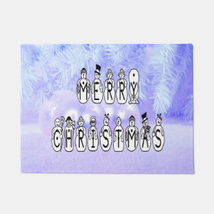 Merry Christmas Snow People Font, Blue Tint Snow Doormat