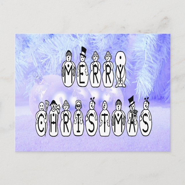 Merry Christmas Snow People Font, Blue Tint Snow Holiday Postcard (Front)