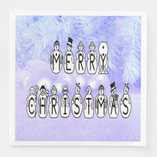 Merry Christmas Snow People Font, Blue Tint Snow Napkin