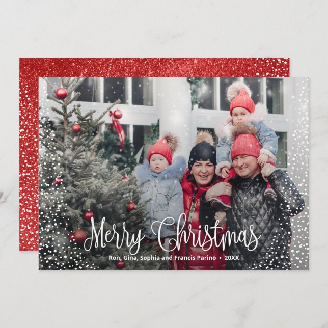 Merry Christmas Snow Photo Holiday Card (Front/Back)