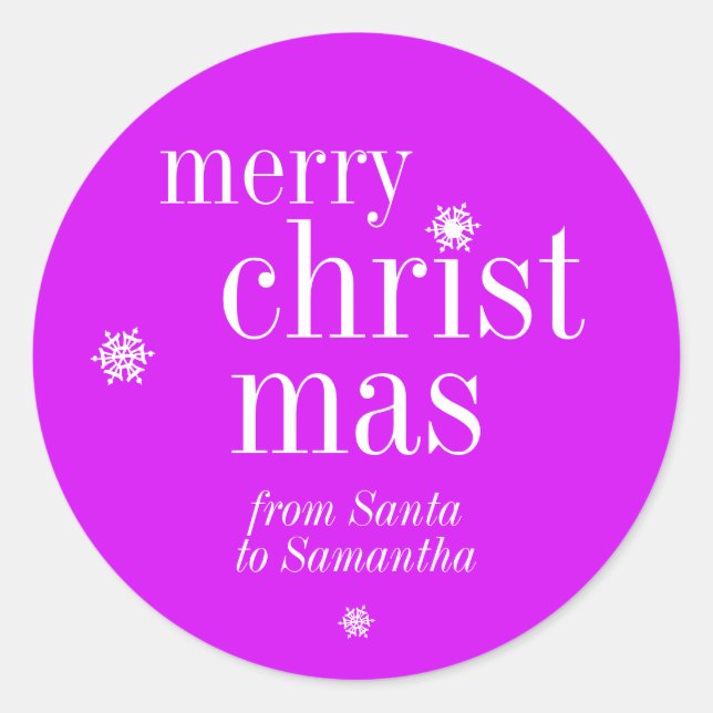 Merry Christmas Snow purple bright Classic Round Sticker (Front)