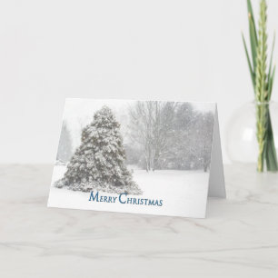Merry Christmas - SNOW SCENE -Large Tree/flares Holiday Card