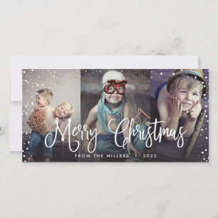 Merry Christmas Snow Seamless 3-Photo Holiday Card
