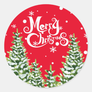 Merry Christmas Snow Trees Christmas Sticker