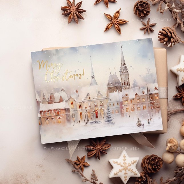 Merry Christmas Snow Winter Wonderland Landscape Foil Holiday Postcard (Creator Uploaded)