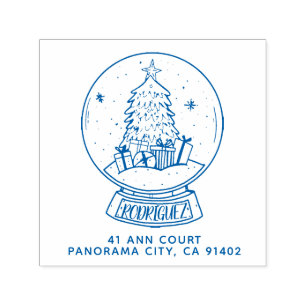 Merry Christmas Snowball Tree Return Address Self-inking Stamp