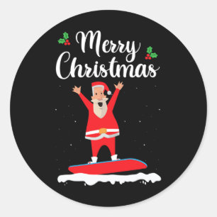 Merry Christmas Snowboarding Santa Claus Boarder E Classic Round Sticker