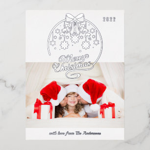 Merry Christmas Snowflake 1 Photo Modern Winter Foil Holiday Postcard
