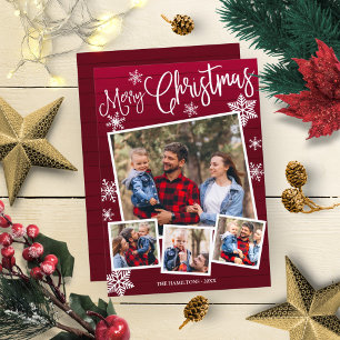 Merry Christmas Snowflake 4 Photos Collage Rustic Invitation