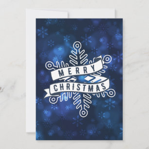 Merry Christmas Snowflake Banner Blue Bokeh Holiday Card