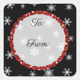 Merry Christmas Snowflake Black and Red Stickers