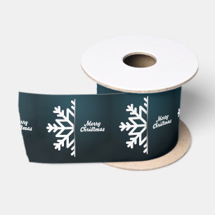 Merry Christmas Snowflake Blue Satin Ribbon