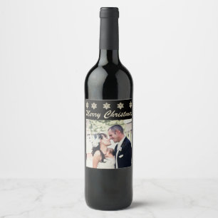 Merry Christmas Snowflake Custom Photo Wine Labels