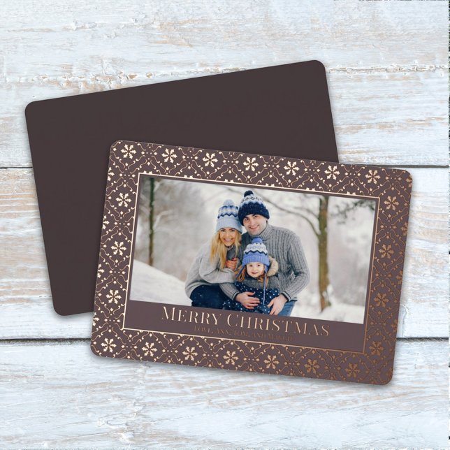 Merry Christmas Snowflake Elegant Rose Gold Photo  Foil Holiday Card (Creator Uploaded)