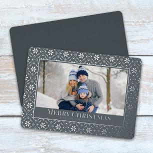 Merry Christmas Snowflake Elegant Silver 1 Photo Foil Holiday Card