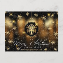 Merry Christmas Snowflake Gold Black Family Photo