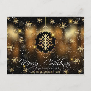 Merry Christmas Snowflake Gold Black Family Photo Holiday Postcard