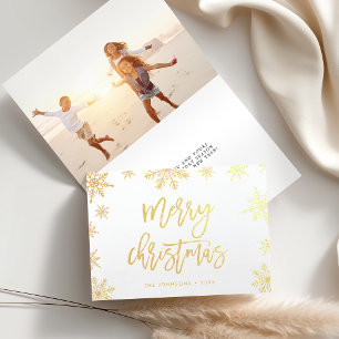 Merry Christmas Snowflake   Holiday Photo Gold Foil Card