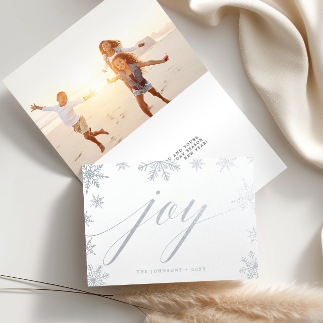 Merry Christmas Snowflake | Holiday Photo Silver Foil Card (Creator Uploaded)