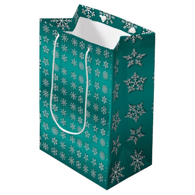 Merry Christmas Snowflake Medium Gift Bag (Front Angled)