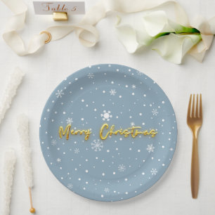 Merry Christmas Snowflake Modern Pastel Blue Paper Plate