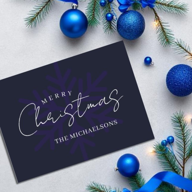 Merry Christmas Snowflake Navy Blue Holiday Card (Creator Uploaded)