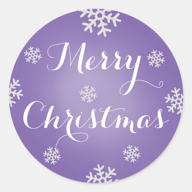 Merry Christmas Snowflake On Purple Stickers (Front)