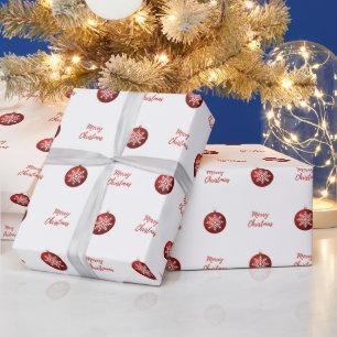 Merry Christmas Snowflake Ornament Red and White Wrapping Paper
