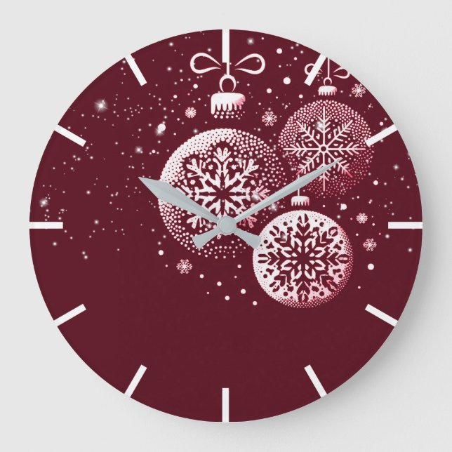 Merry Christmas Snowflake Ornaments Large Clock (Front)