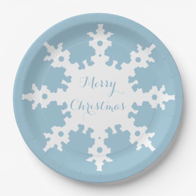 Merry Christmas Snowflake  Paper Plate (Front)