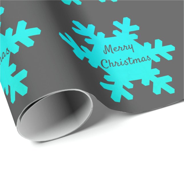 Merry Christmas Snowflake Patterns Blue Grey Grey Wrapping Paper (Roll Corner)