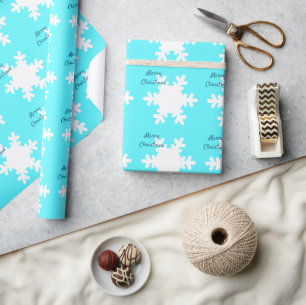 Merry Christmas Snowflake Patterns Blue White Cool Wrapping Paper