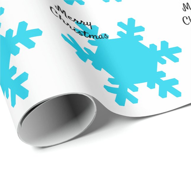 Merry Christmas Snowflake Patterns Blue White Wrapping Paper (Roll Corner)