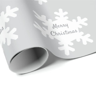 Merry Christmas Snowflake Patterns Grey White 2025 Wrapping Paper