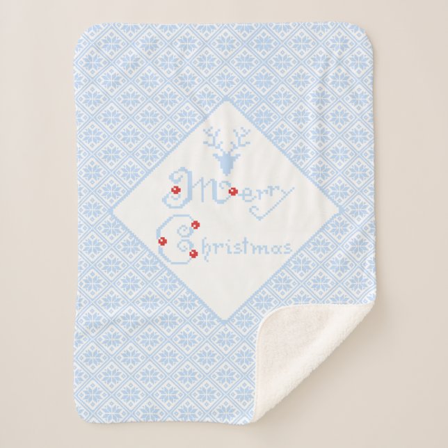 Merry Christmas Snowflake Patterns Sherpa Blanket (Front)