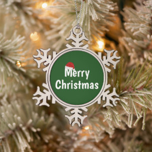 Merry Christmas Snowflake Pewter Christmas Ornament